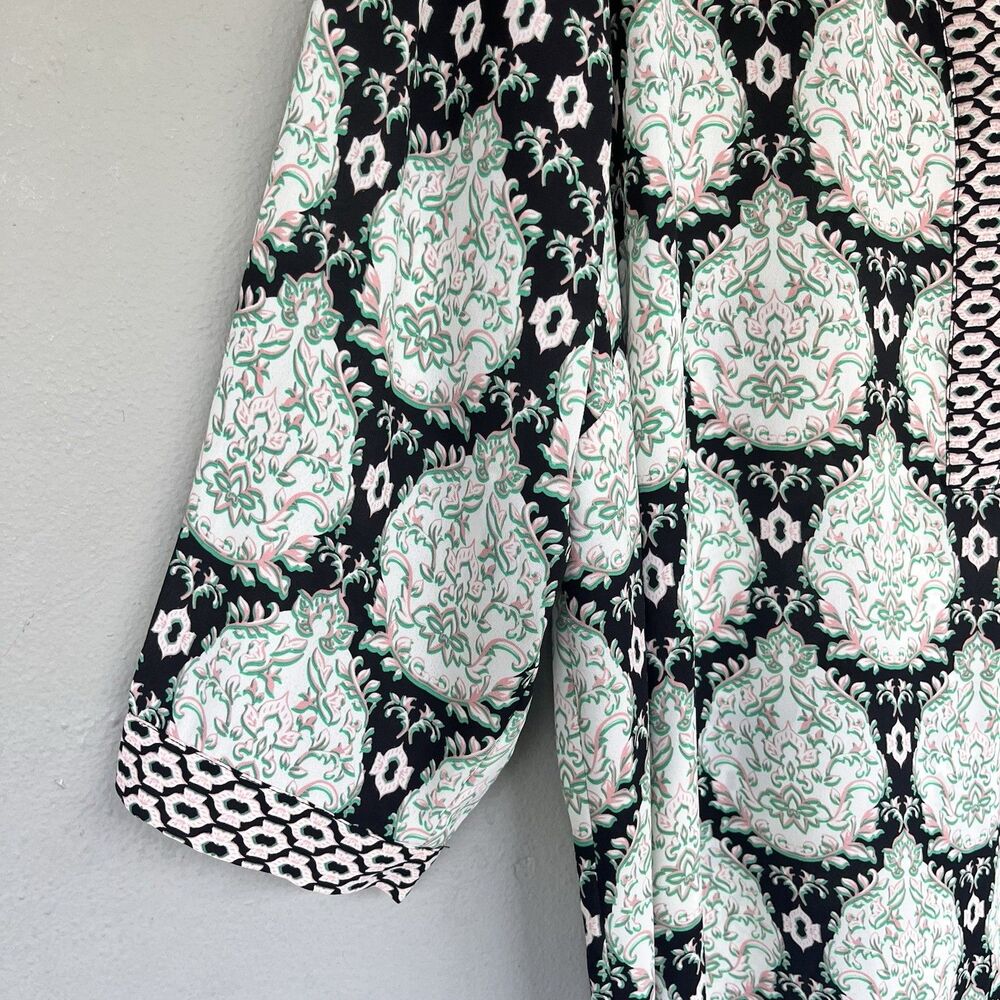 Rose + Olive Blouse 3x Black Green Floral Split Neck Boho Peasant Popover Top - Picture 4 of 15